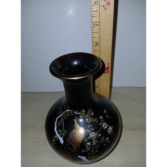 OMC Vase Japan Handpainted Peacocks with Gold Rim 6×4 Diameter 5×14 Vintage - Picture 6 of 14